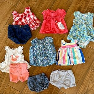 0-3 Month Girls Onesies, Mixed Tops & Shorts Set in Coral, Navy, Floral